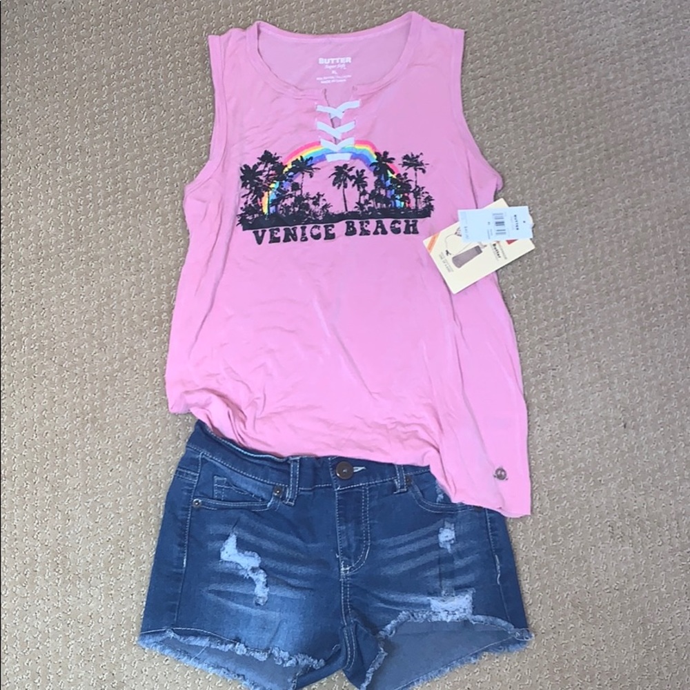 Butter Tank with denim cutoffs OUTFIT